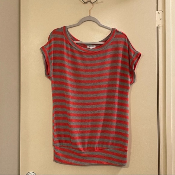 DELIA*S Striped Short Sleeve Light Knit Top in Orange and Gray - Picture 1 of 4